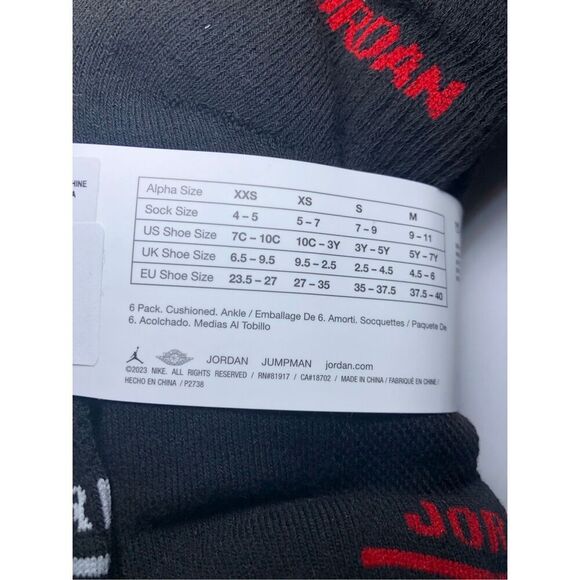 Jordan Kids Cushioned Ankle Socks 6 pack size 3Y-5Y - Picture 4 of 5